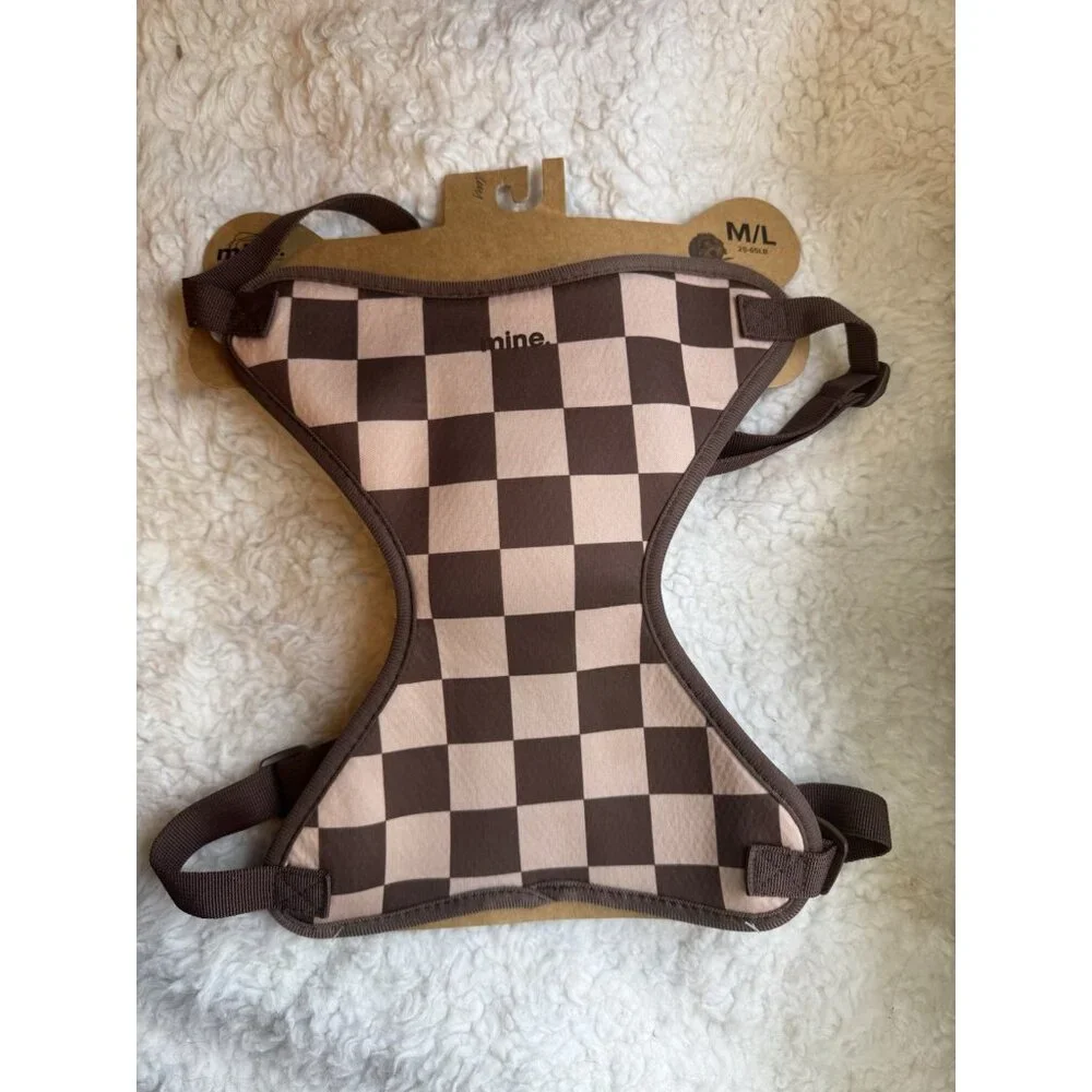Nordstrom MINE Medium Large 25-65 LB Dog Harness Brown Cream Checkerboard NEW